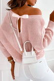 Pink Bow Chic Sweater with Batwing Sleeves