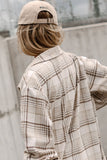 Beige Plaid Hooded Button-Up Shacket