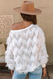 White Fringed Boat Collar Sweater