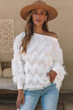 White Fringed Boat Collar Sweater