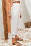 White Cotton Amy 3/4 Pants with lace detail