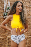 Crop Top High Waisted Swimsuit - Yellow