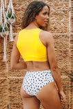 Crop Top High Waisted Swimsuit - Yellow