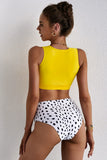 Crop Top High Waisted Swimsuit - Yellow