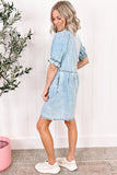 LIGHT BLUE INDIGO CHARM BUTTON-UP SHORT SLEEVE DENIM MINI DRESS