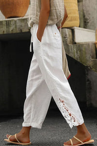 White Cotton Amy 3/4 Pants with lace detail