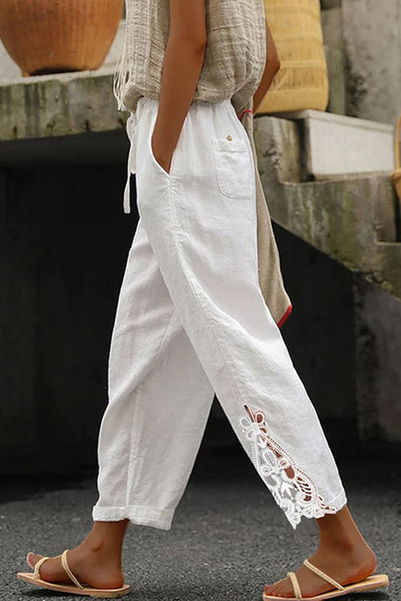 White Cotton Amy 3/4 Pants with lace detail – Mystique-Online