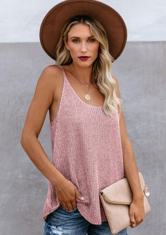 Ava Cami Tank Knitted Top Pink - Mystique-Online