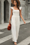 Beige Stylish Smocked Waist Jumpsuit