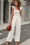 Beige Stylish Smocked Waist Jumpsuit