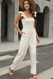 Beige Stylish Smocked Waist Jumpsuit