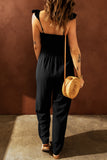 Black Stylish Smocked Waist Jumpsuit