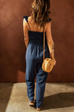 Blue Stylish Smocked Waist Jumpsuit