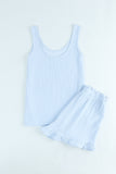 Sky Blue Two Piece Tank Top and Ruffled Shorts