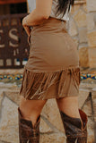 Brown High Waist Tassel Mini Skirt