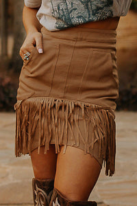 Brown High Waist Tassel Mini Skirt