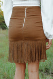 Brown High Waist Tassel Mini Skirt