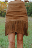 Brown High Waist Tassel Mini Skirt