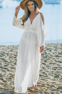 White Deep V Neck Batwing Maxi Dress