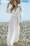 White Deep V Neck Batwing Maxi Dress