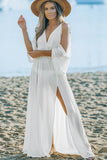 White Deep V Neck Batwing Maxi Dress