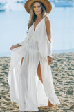 White Deep V Neck Batwing Maxi Dress