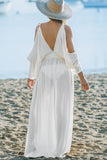 White Deep V Neck Batwing Maxi Dress