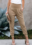 Cotton Pocketed Joggers High Waist Khaki - Mystique-Online