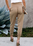 Cotton Pocketed Joggers High Waist Khaki - Mystique-Online