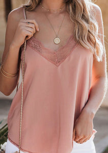 Delicate Lace V Back Strappy Top Light Pink - Mystique-Online