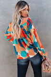 Multicolour Loose Fit Abstract Long Puff Sleeve Blouse