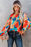 Multicolour Loose Fit Abstract Long Puff Sleeve Blouse