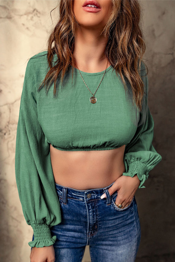 Bae Cotton Long Bubble Sleeve Crop Top