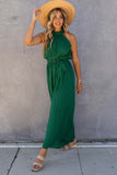 Green Sleeveless Halter Neck Pleated Jumpsuit