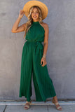 Green Sleeveless Halter Neck Pleated Jumpsuit