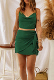 Green High waisted wrap skirt and Cropped Top