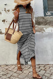 Grey & Black Stripe Tank Maxi Dress