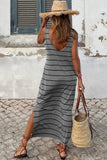 Grey & Black Stripe Tank Maxi Dress