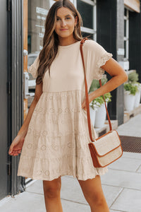 Beige eyelid Short Sleeve Mini dress