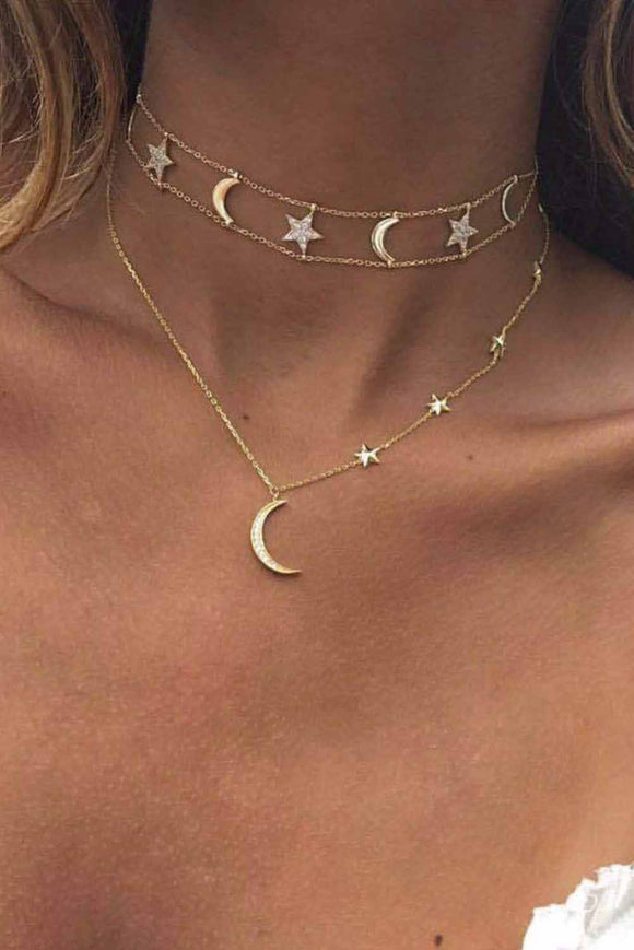 Moon and Stars Tiered Necklace - Mystique-Online