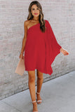 Red One Off Shoulder Flap Dress - Mystique-Online