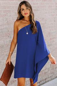 Blue One Off Shoulder Flap Dress - Mystique-Online