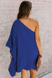 Blue One Off Shoulder Flap Dress - Mystique-Online