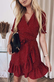 Red Boho Dotted Wrap Dress - Mystique-Online