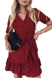 Red Boho Dotted Wrap Dress - Mystique-Online