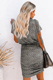 Mini Ruched Bodycon Dress in Leopard Print - Mystique-Online