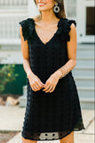 Black Ruffled Minis Dress with Swiss Dot - Mystique-Online