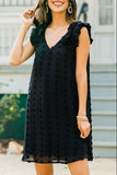 Black Ruffled Minis Dress with Swiss Dot - Mystique-Online