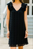 Black Ruffled Minis Dress with Swiss Dot - Mystique-Online