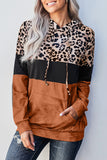 Orange Leopard Print Colourblock Hoodie